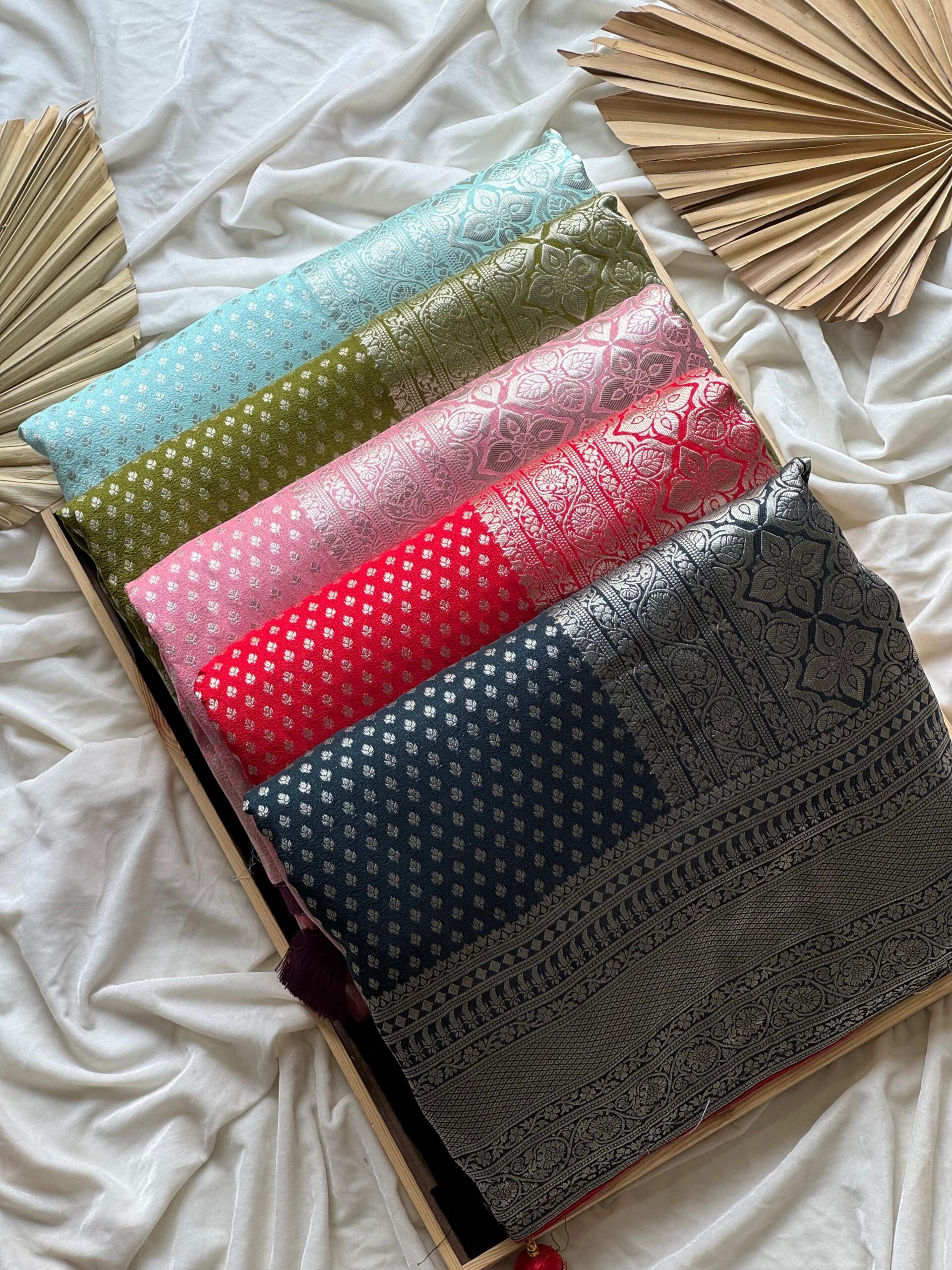 Premium Banarasi dyed silk saree with contract piping border