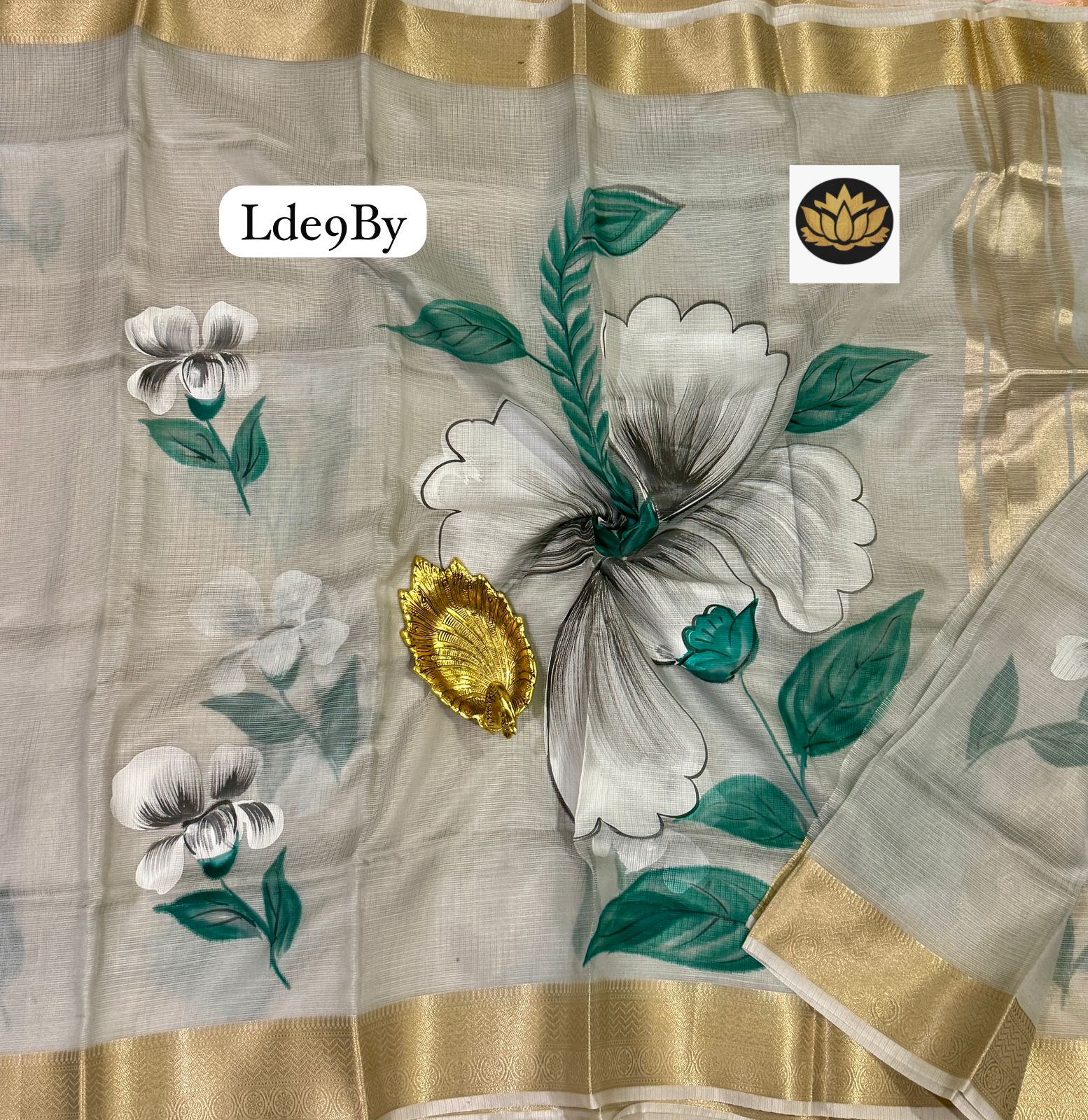 Pure Hand brush painted Zari kota cotton silk kanchi borders sarees with blouses - Image 7