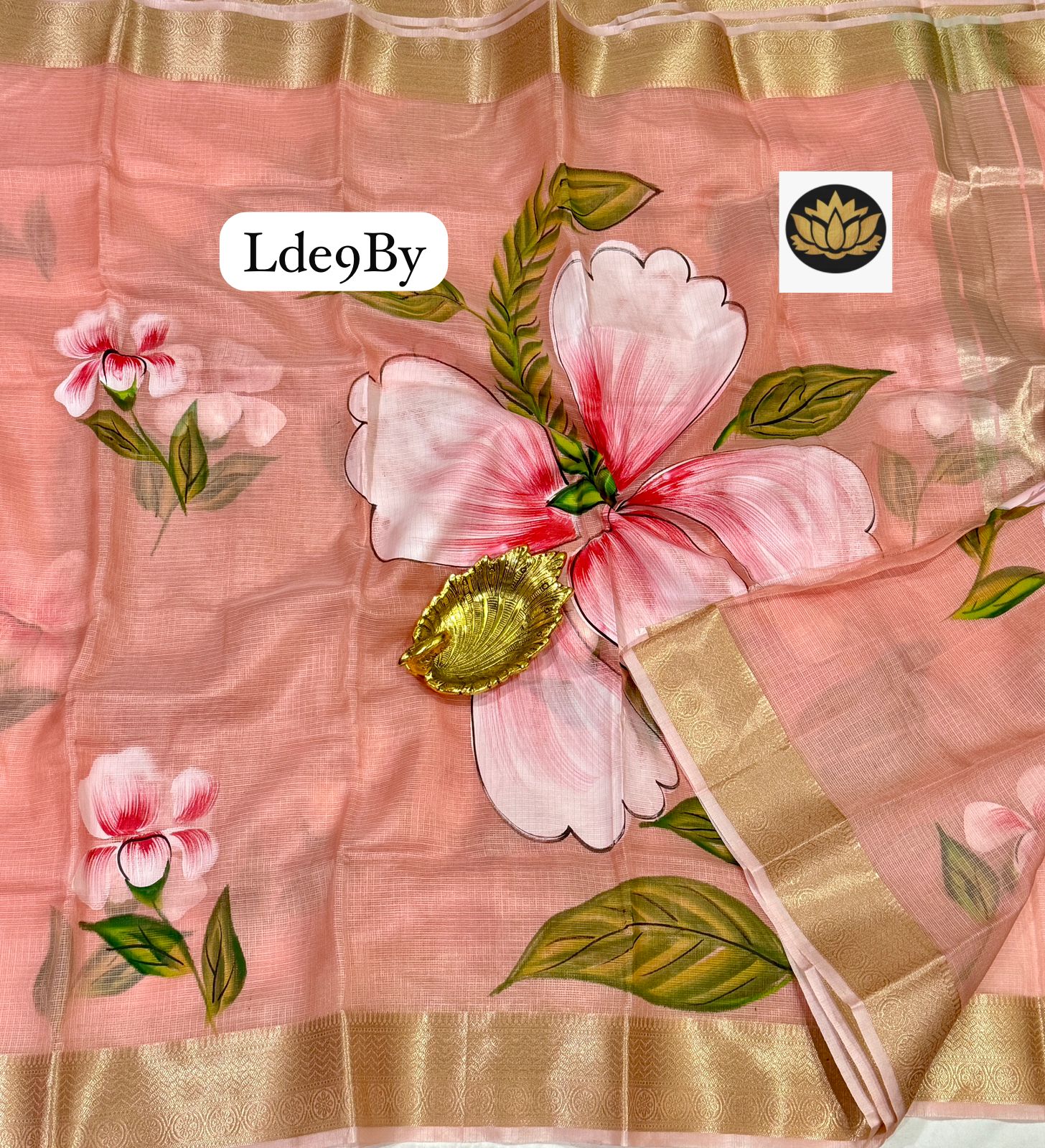 Pure Hand brush painted Zari kota cotton silk kanchi borders sarees with blouses - Image 6