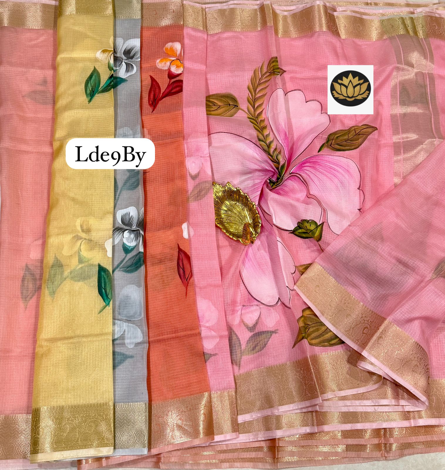 Pure Hand brush painted Zari kota cotton silk kanchi borders sarees with blouses - Image 8