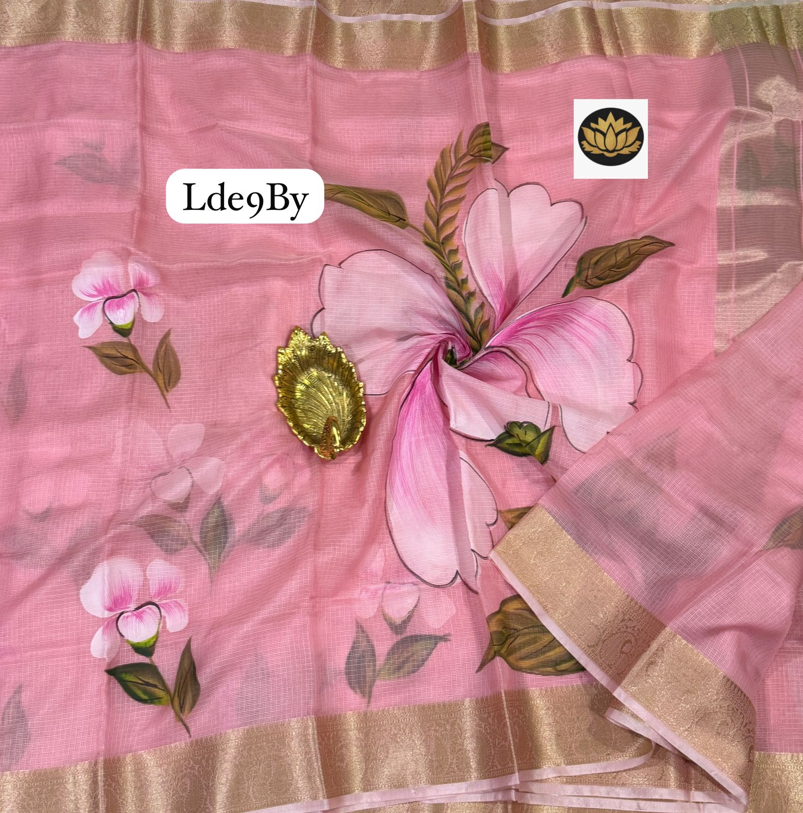 Pure Hand brush painted Zari kota cotton silk kanchi borders sarees with blouses - Image 3