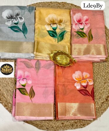 Pure Hand brush painted Zari kota cotton silk kanchi borders sarees with blouses
