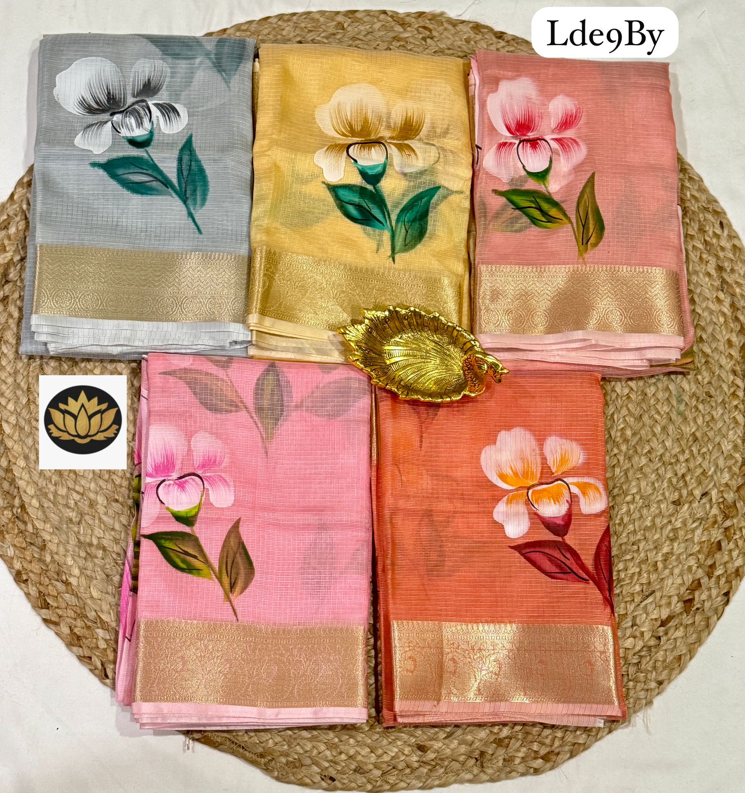 Pure Hand brush painted Zari kota cotton silk kanchi borders sarees with blouses