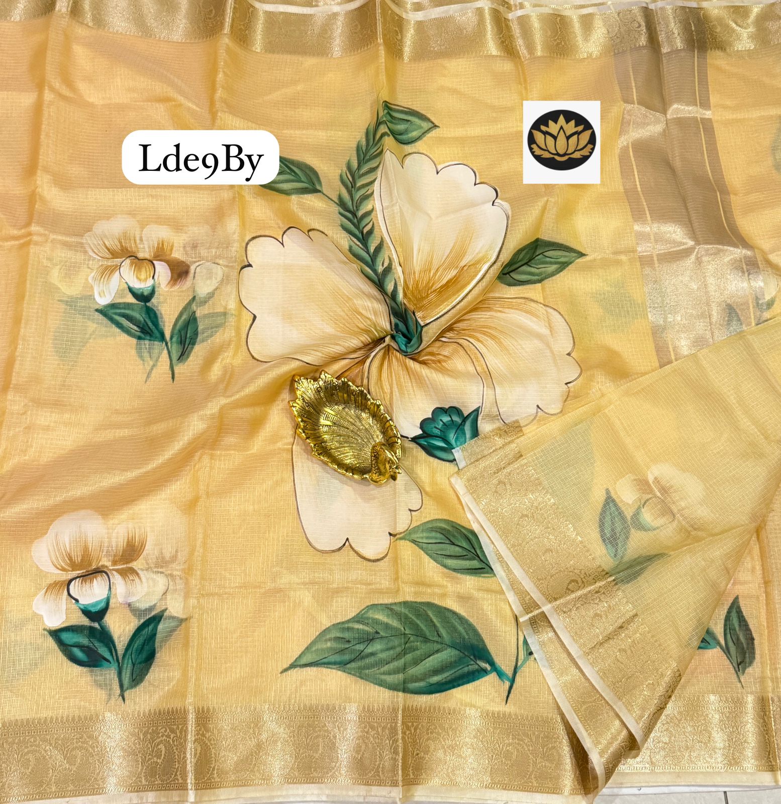 Pure Hand brush painted Zari kota cotton silk kanchi borders sarees with blouses - Image 4