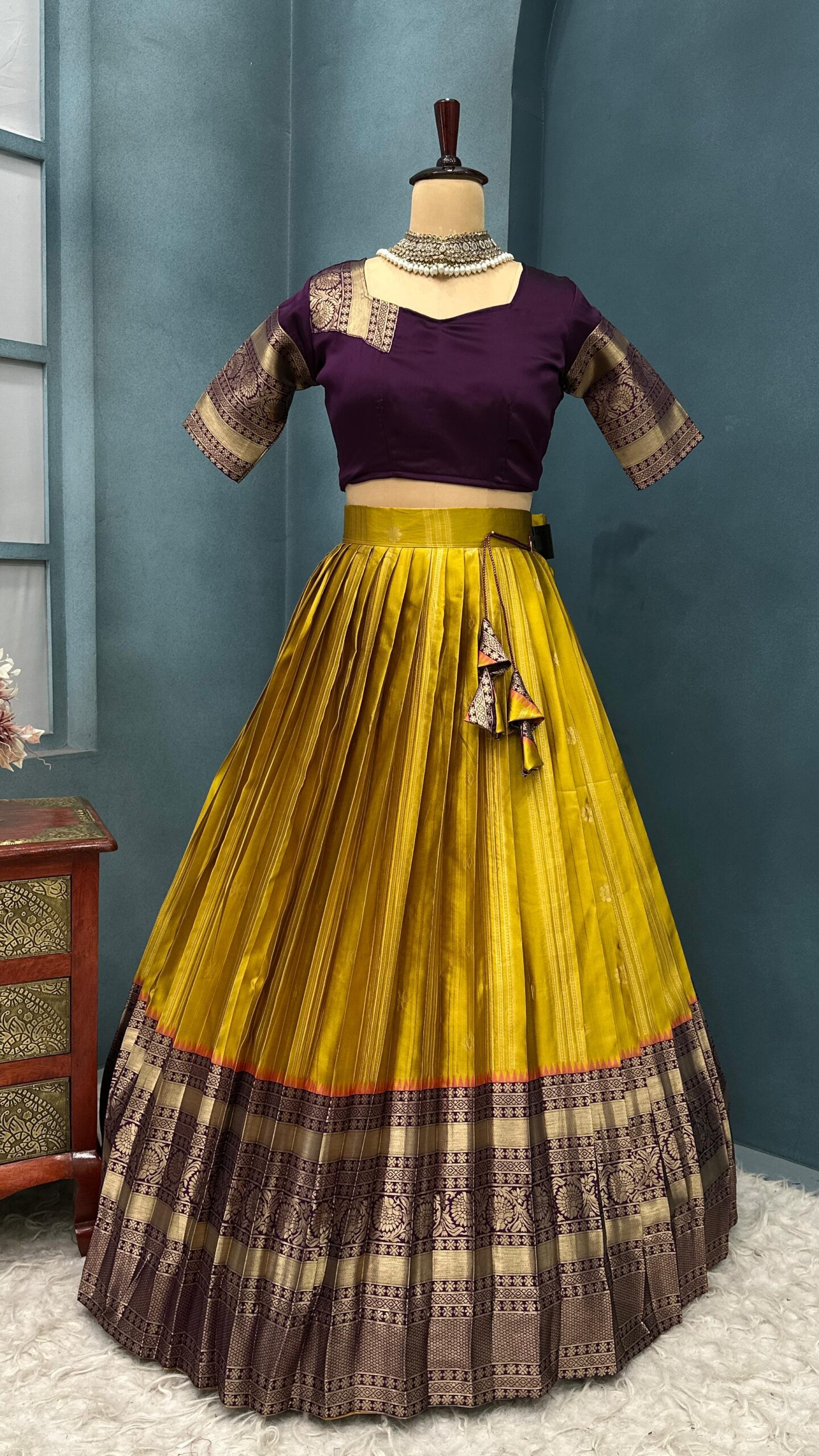 This exquisite kanjivaram silk with all over butte with jacquard border lehenga - Image 2