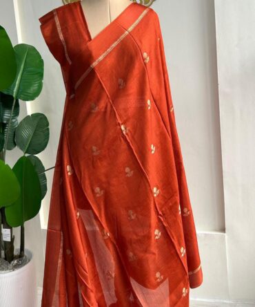 Pure soft Viscose Khadi silk fabric with satin border both side jacquard leaf figure design all over with running blouse
