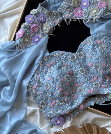 Premium space silk saree with coding sequence, Embroidery & pearl work on border