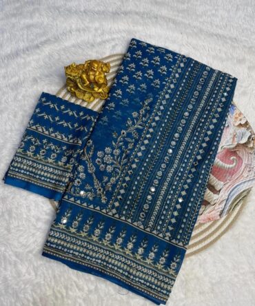 Royal Blue Mirrorwork Georgette Saree